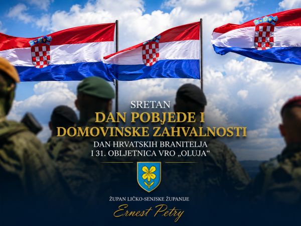 Čestitka župana Ernesta Petryja povodom Dana pobjede i domovinske zahvalnosti, Dana hrvatskih branitelja i 31. obljetnice vojno-redarstvene operacije „Oluja“