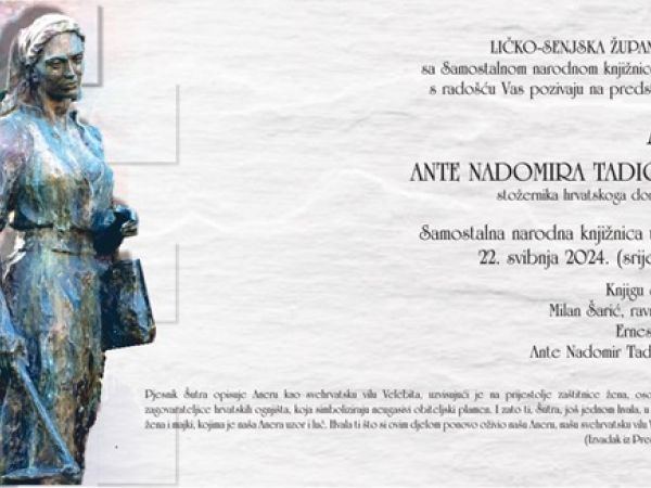 Poziv na predstavljanje knjige “Anera” autora Ante Nadomira Tadića Šutre