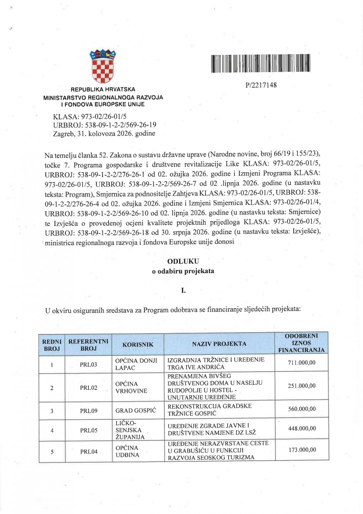 Ministarstvo odobrilo 13 projekata u Lici vrijednih gotovo četiri milijuna eura