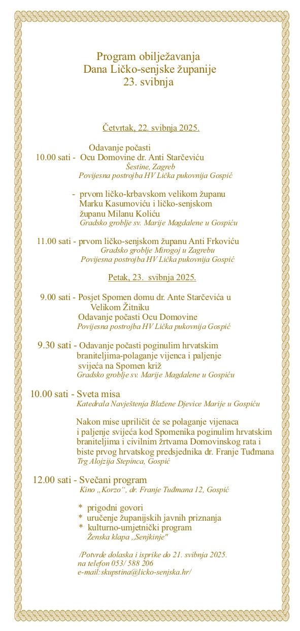 Obilježavanje Dana Ličko-senjske županije uz svečani program i veliki koncert Tihe Orlića