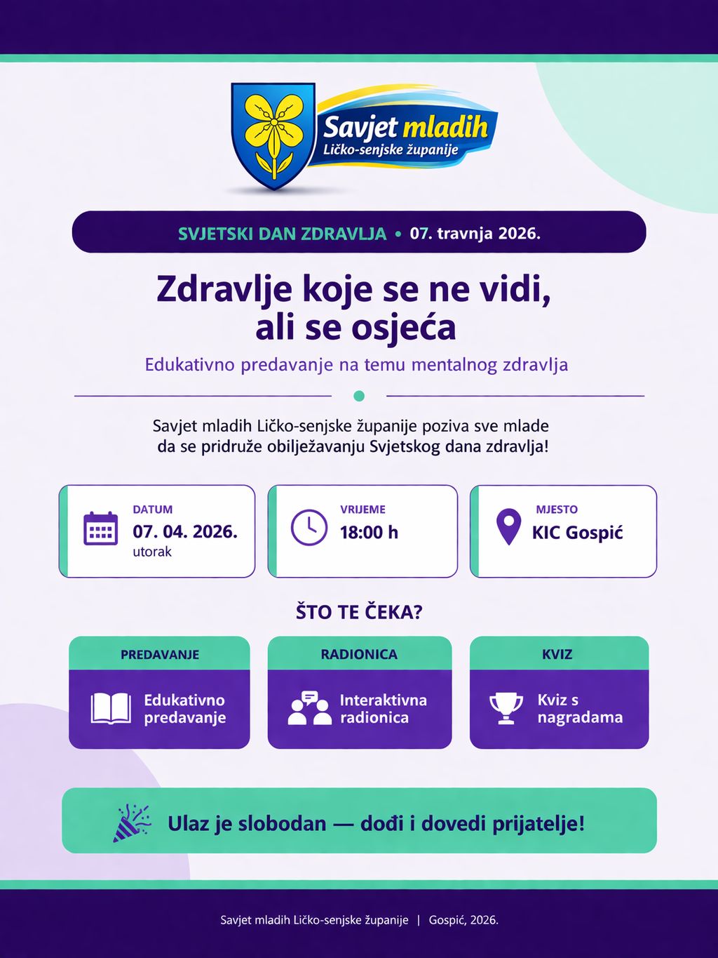 Svjetski dan zdravlja ove godine obilježavamo na poseban način! Svjetski dan zdravlja ove godine obilježavamo na poseban način!