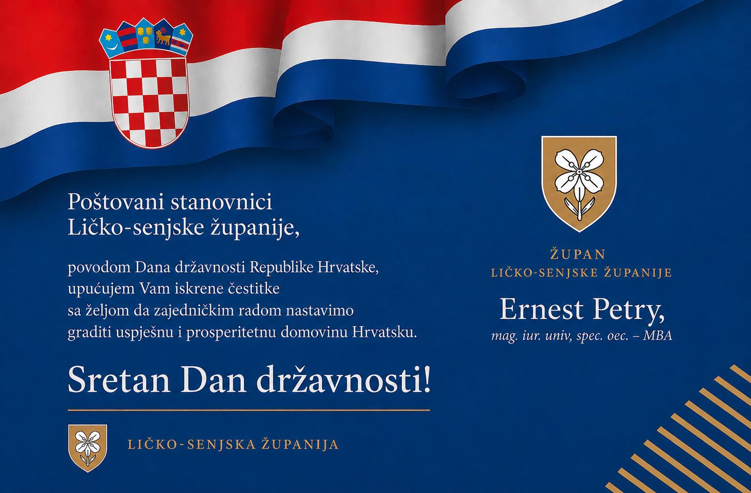 Čestitka župana Ernesta Petryja povodom Dana državnosti Republike Hrvatske